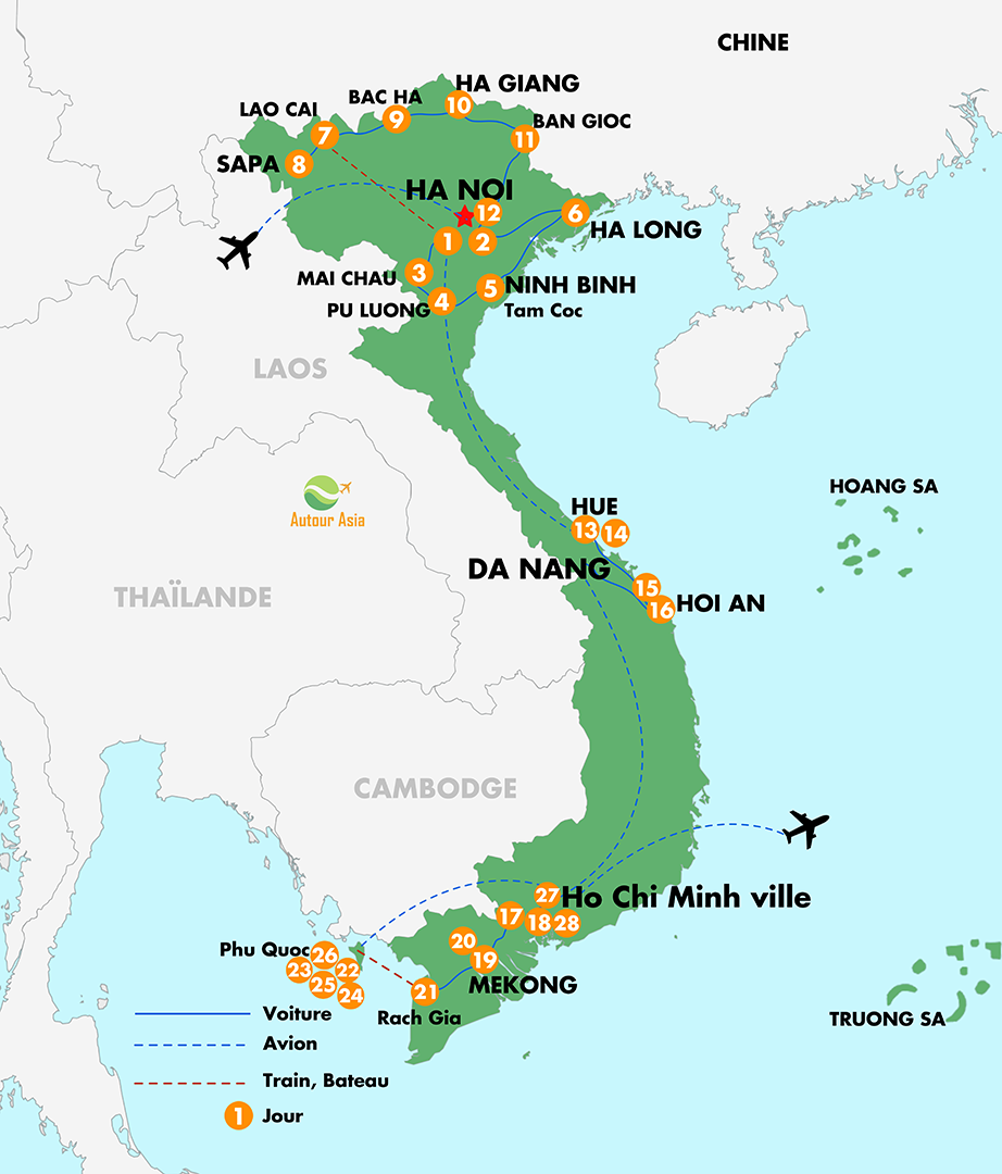 La carte touristique du Voyage Vietnam
