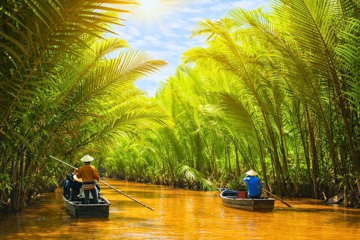Balade en barque au milieu des cocotiers dans les canaux de Ben Tre